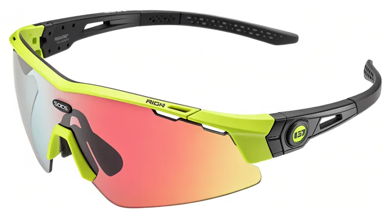 Green and black Rudy Project Rydon sports sunglasses with orange-tinted lenses