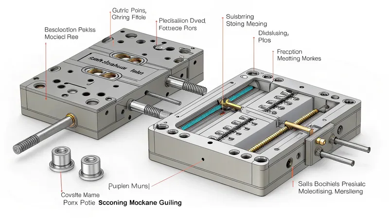Diagram illustration of a mechanical mold with labeled components