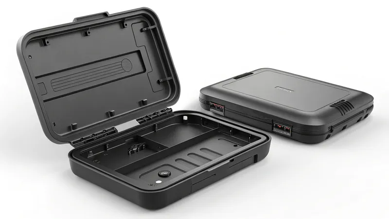Two black secure storage cases, one open and one closed