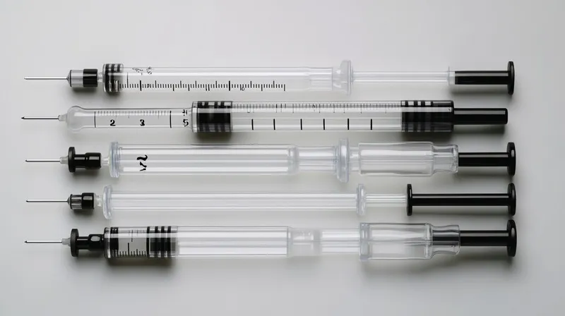 A collection of different syringes with varying sizes=
