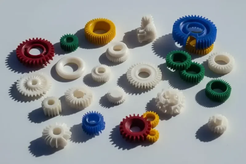 বিভিন্ন আকারের রঙিন ছাঁচে তৈরি প্লাস্টিকের গিয়ারের বৈচিত্র্য=